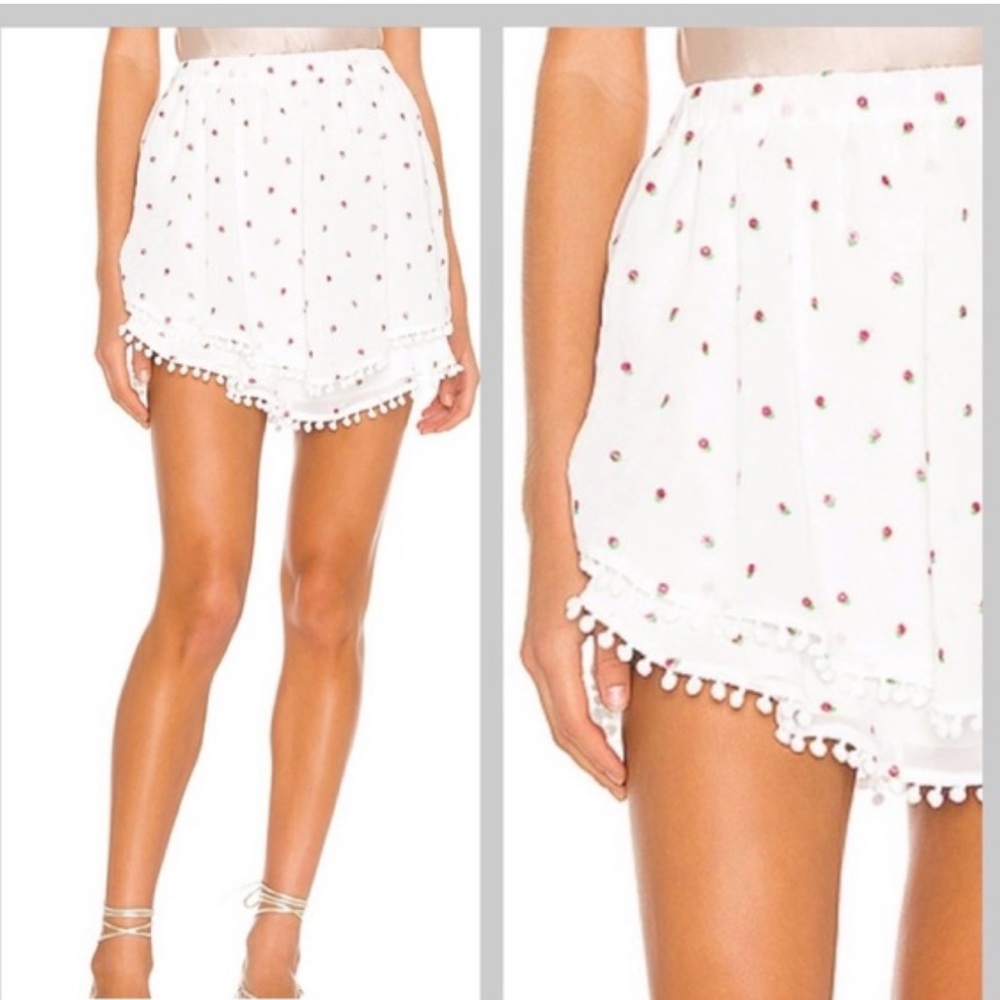 NWT $168 Revolve Majorelle Brea Mini Skirt in White Ditsy Pom Pom
